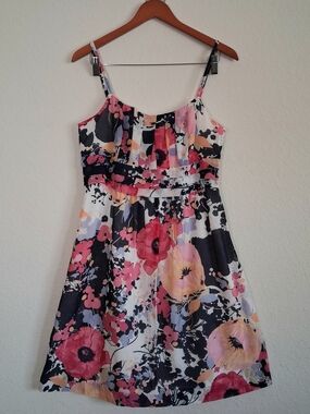 New York & Company Light Pink and Navy Floral Dress